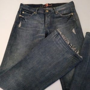 7 For All Mankind 28 Flare Blue Jeans Distressed
